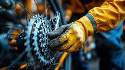 Close-up of bike mechanic repairing rear cassette
