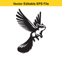 Flying Squirrel with Wings in Black and White Vector Illustration