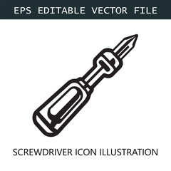 Screwdriver Icon Logo Vector Image in Black and White
