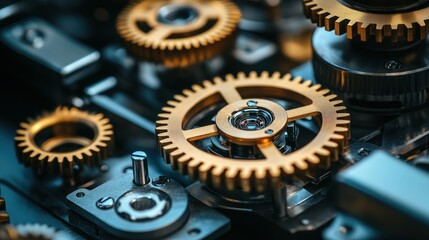 Close-up of intricate golden gears