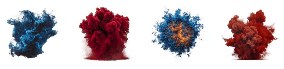 Fototapeta premium Set of various explosion and smoke isolated on transparent background