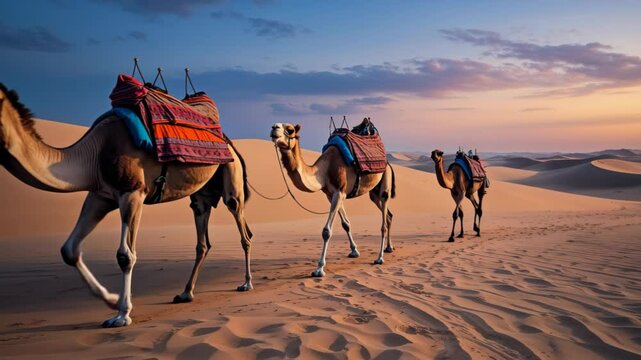 Camel Adventure Through Rajasthan's Sand Dunes at Twilight in the Thar Desert