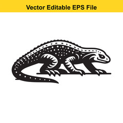 Vector illustration of a lizard, black and white, editable EPS file
