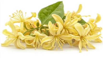 Fototapeta premium Close-up of pale yellow flowers and leaves