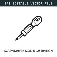 Screwdriver Icon Logo Vector Image in Black and White
