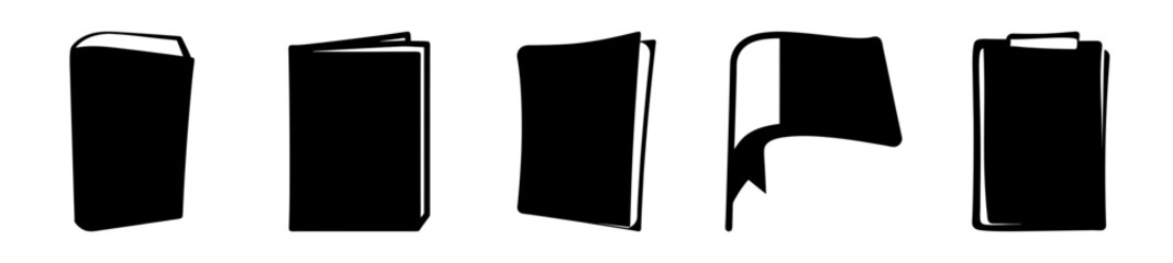A collection of different book styles presented in silhouette form as graphics