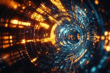 Obraz premium A glowing, digital tunnel of swirling light and color.
