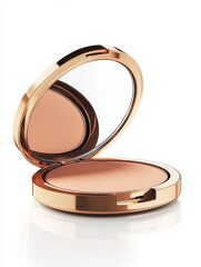 a luxury makeup compact with mirror, makeup product, elegant design, soft lighting, isolated on white background