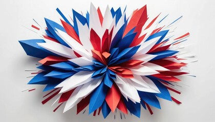 Fototapeta premium Explosion of Red, White, and Blue Paper on a White Background