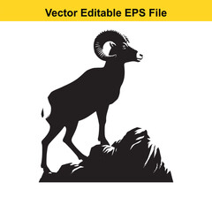 Majestic Mountain Ram Silhouette: A Vector Graphic of a Wild Sheep on a Rocky Peak