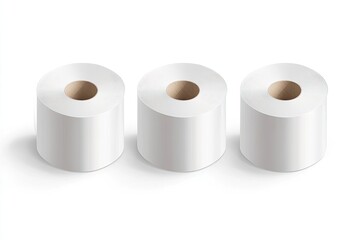 Three rolls of white toilet paper on a white background