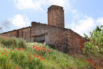 Remains of stone house next to the Roman Aqueduct of Alcaraz town