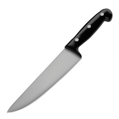 Single kitchen knife with stainless steel blade and black handle on transparent background