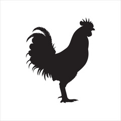 Vector silhouette of a standing chicken. Perfect for farm logos, vintage designs, countryside themes, animal icons, and rural illustrations.