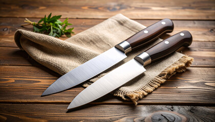 Professional Chef Knives on Wood