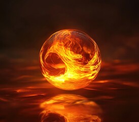 Fiery orb sphere, reflecting flames
