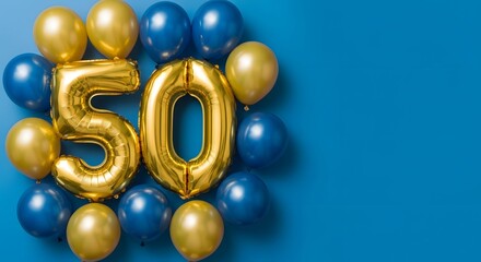 Golden 50th Birthday Celebration with Blue and Gold Balloons