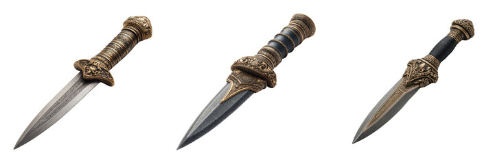 Collection of Intricate Decorative Knives with Unique Designs Isolated on a Transparent Background