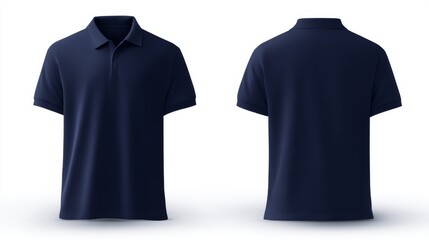 A stylish navy blue polo shirt displayed from two angles. Perfect for casual and formal occasions. This image showcases quality and comfort in clothing. A modern style for all. AI
