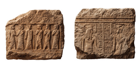 Ancient Egyptian Relief Carvings Displaying Historical Figures and Symbols Isolated on a Transparent Background