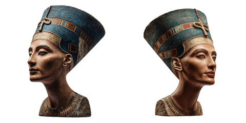 Realistic Portrait of Ancient Egyptian Pharaoh Nefertiti Sculpture Isolated on a Transparent Background