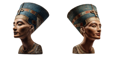 Realistic Portrait of Ancient Egyptian Pharaoh Nefertiti Sculpture Isolated on a Transparent Background