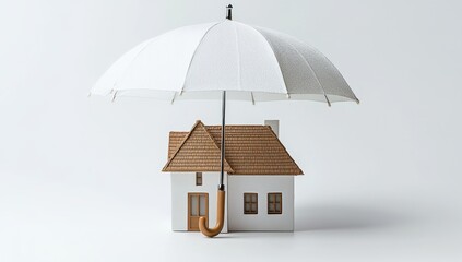 Small house model under a white umbrella