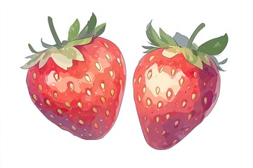 Two vibrant, stylized strawberries