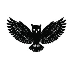 Black Owl Silhouette Wings Spread Flight Bird Wildlife Nature Graphic