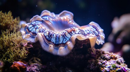 A close up view of a vibrant open shell underwater