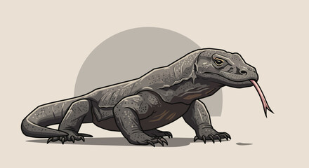 Obraz premium Illustration of a Komodo Dragon in a Minimalist Style, Nature Setting, Wildlife Art