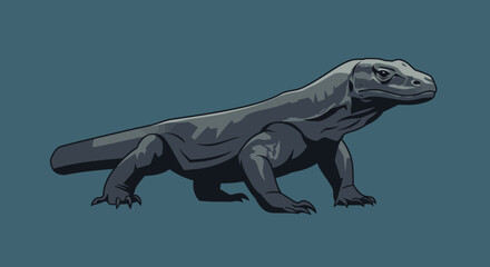 Obraz premium Komodo Dragon Illustration Powerful Reptile, Majestic Creature, Indonesian Icon, Wildlife Art, Detailed Drawing