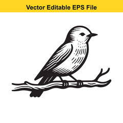 Fototapeta premium A black and white illustration of a bird perched on a branch