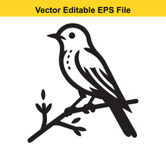 Obraz premium A simple black and white vector illustration of a bird perched on a branch
