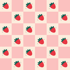 cute drawing cartoon strawberry seamless pattern in patchwork style. cute cartoon hand drawn illustration