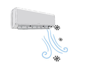 Air conditioner with cold wind waves, conditioning off and on regime for home and office, electronic modern appliance for controlling temperature and climate in room, realistic 3d vector illustration 