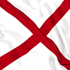 Alabama state flag white field with red Saint Andrew's cross, fabric texture detailed, gentle wave motion, professional studio lighting, isolated on transparent, commercial stock quality, diagonal