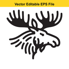Obraz premium Vector illustration of a moose head with large antlers, black and white line art style
