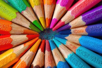Colorful pencils arranged in a circle