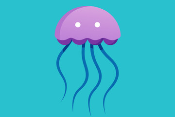 Cute purple jellyfish illustration on blue background