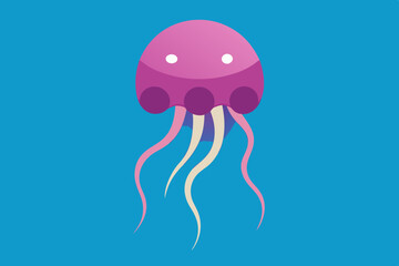 Cute pink jellyfish illustration on blue background