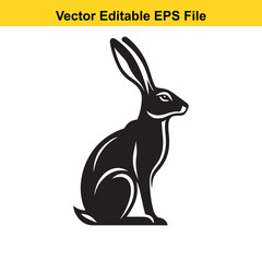 Obraz premium Vector illustration of a sitting hare in black and white