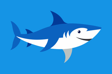 Happy cartoon shark swimming in blue ocean
