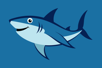 Friendly cartoon shark swimming in blue ocean
