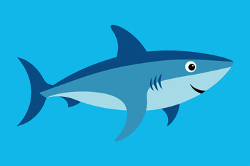 Happy cartoon shark swimming in blue ocean