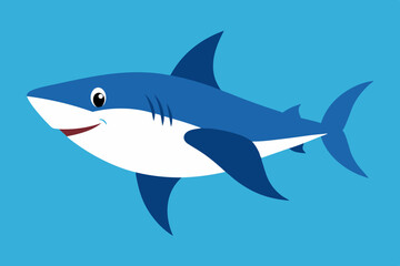 Obraz premium Happy cartoon shark swimming in blue ocean