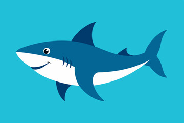 Friendly cartoon shark swimming in blue ocean