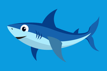 Cute cartoon shark swimming in blue ocean