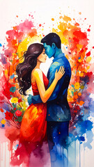  Vibrant Watercolor Couple Embracing