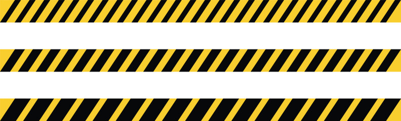 Construction warning caution border sign. Warning tape with yellow and black stripes. Caution tape set of yellow warning ribbons. Danger caution seamless tapes set